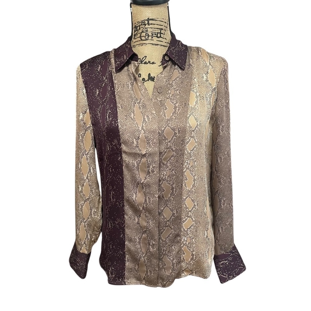 Equipment Femme Yvonet Button Down Blouse Top Brown Snakeskin Print Size Small - Picture 5 of 8